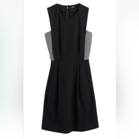 Madewell Black Sleeveless Fit & Flare Mini Dress with Striped Side Panels Size 0 - Picture 2 of 11